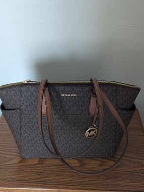 Michael Kors Brown Monogram Tote with Gold Hardware